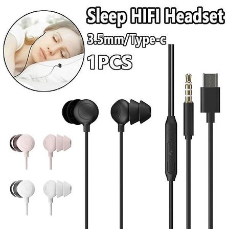 3,5 mm/typ-c trådbundna hörlurar, sömn Hifi-headset, bas Stereo brusreducerande hörlurar med mikrofon svart