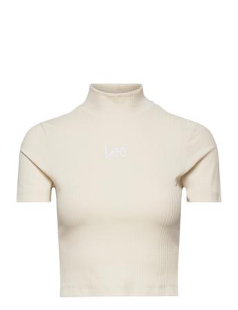 Rib Shrunken Tee T-shirt Top Creme Lee Jeans