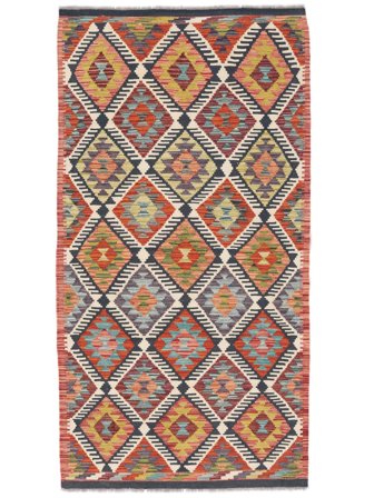 Hand Woven Kilim Afghan Old Style Rug 99X194 Wool Brown/Black Small