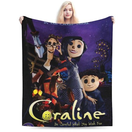Høj kvalitet e788 Coraline Tæppe, Anime Kastetæppe til Sofa Seng, Blødt Hyggeligt Let Varmt Flannel Tæppe xMT4781