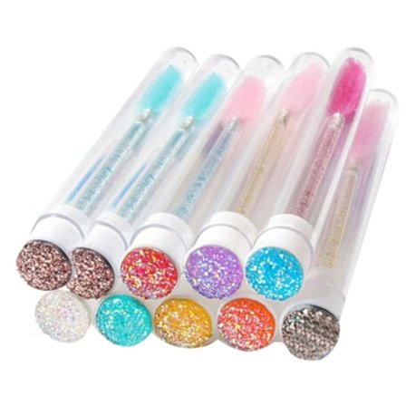 10 st Mascara Wand Tube Set Färgade Rhinestones Justerbara Borsthuvuden Engångs Mascara Borste för Resor
