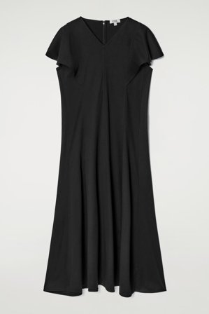 COS Frauen Midikleid Aus Baumwolle Mit Blütenärmeln in Schwarz