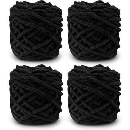 Stickgarn 4 x 100g Flerfärgat Garn för Virkning, Mjukt Tjockt Garn, Svart