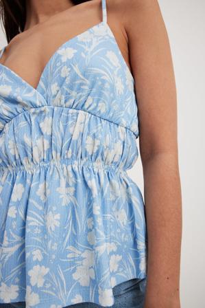 NA-KD Débardeur structuré à col en V - Débardeurs - Bleu,Flower - Medium