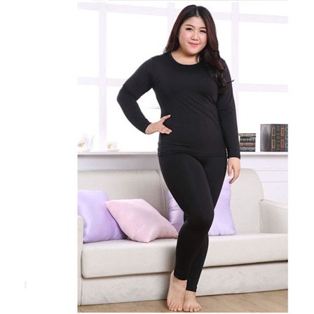 Plus Size Termisk Undertøy Kvinner Vinterklær Todelt Varm Dress Lang Kvinner Stor Størrelse Vinter Fleece Varm Klær Hold Varme Svart