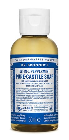 Dr. Bronner's Castile Soap Peppermint 60 ml, Skincare, Kropspleje, Bodyshampoo