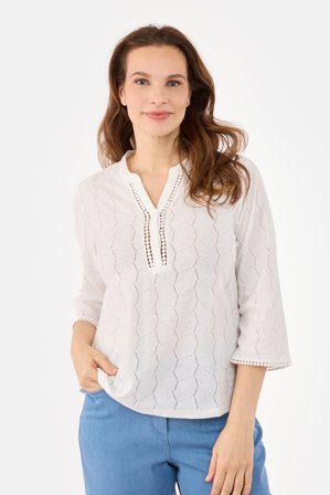 SIGNATURE - 3/4 Ærmet T-shirt - Råhvid - Hulmønster