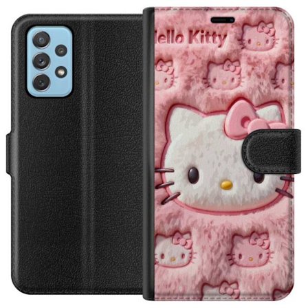 Kompatibel Tegnebogsetui til Samsung Galaxy A52 5G Hello Kitty lyserød fluffy baggrund med ikonisk ansigt og kawaii-æstetik