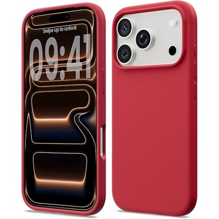 Flydende silikone etui til iPhone 17 Pro, Stødsikkert blødt telefoncover, Fuld kropsbeskyttelse, Rød