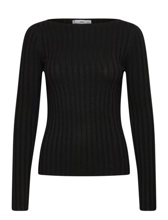 Mango Boat Neck Ribbed Sweater - Black - XL