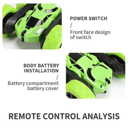 Fjernbetjent bil 360 roterende Rc biler med forlygter 2.4ghz elektrisk racer stunt legetøjsbil(Grøn)