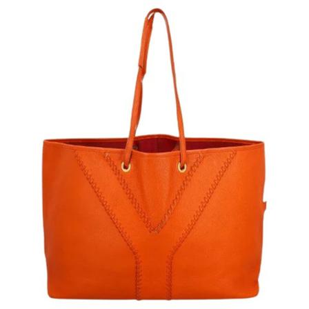 Yves Saint Laurent Vintage, Pre-owned Leather shoppers Oranje, Dames, Maat:ONE Size,voering