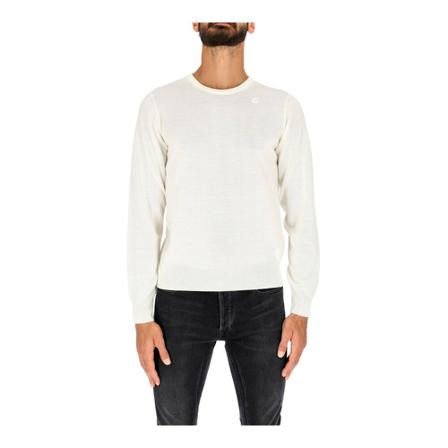 K-Way Pullover girocollo in lana merino con patch logo uomo K-Way Sebasti K6113Bw Bianco Hvid, Herre, Størrelse: XL