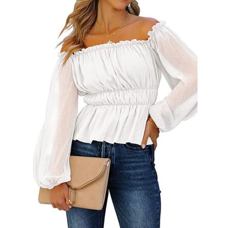 Joyson Long-sleeved Sexy Casual Off-the-shoulder Shirt Hvit M