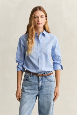 GANT - Klassisk stripete poplinskjorte med vanlig passform til dame hydrangea blue