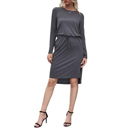 Elegant Kvinnor Med Dragsko Med Snörning Vestidos Mjuk Rund Hals Lös