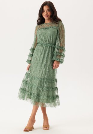 Happy Holly - Midi Lace Dress - Dusty green