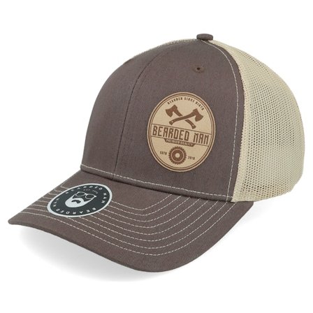 Bearded Man - Brun trucker Caps - Wood Work Emblem 112 Split Brown/Khaki Trucker @ Hatstore