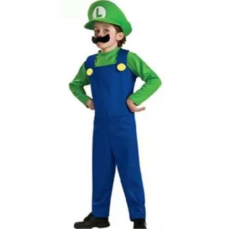 Super Mario Luigi Bros Dress Up Kids Girl Boy Cosplay Party Kostym. green