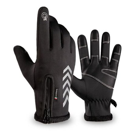 Kosketusnäyttö Talvikäsineet Tuulenpitävät Vedenpitävät Lämpimät Liukueste Vetoketjulliset Pyöräilykäsineet Miehille Naisille Musta L