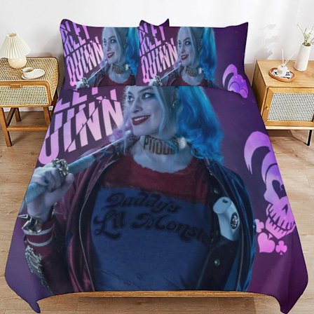 Harley Quinn Sengetøj Sødt Sengelinned Anime Tegneserie 3D-printet Letvægts Værelsesindretningssæt, 1 Dynebetræk og 2 Pudebetræk Børn Drenge Piger 86"
