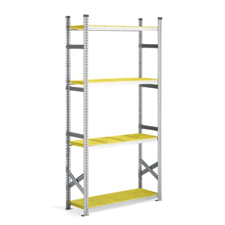 Reol grunnseksjon med gule plasthyller, 2500x1200x400 mm