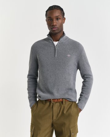 GANT Herren Gerippter Troyer aus Baumwoll-Merinowoll-Gemisch (XXXL) Schwarz Grau