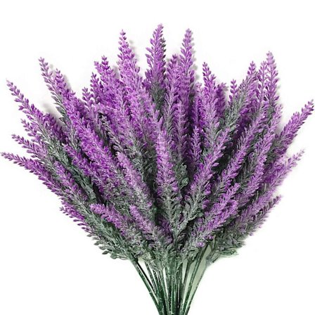Kunstige lavendelblomster 5 bundter kunstige plastikplanter UV-bestandige indendørs udendørs hjem have veranda dekoration(Lilla)