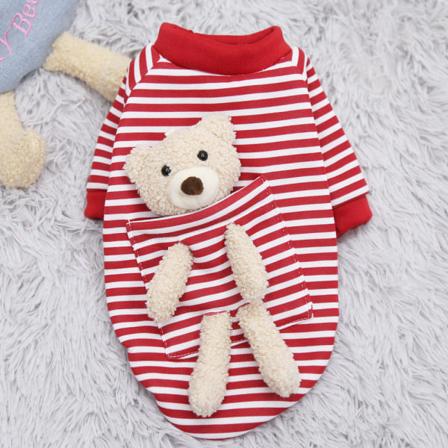 Lemmikkien vaatteet Taskukarhu Koira Kissa Villapaita Syksyn ja talven fleecevuorattu lämmin Red Stripes 2xl