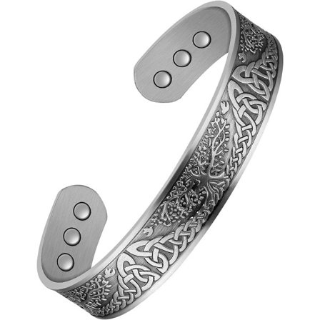 Koppar Magnetarmband för Män Kvinnor, Massivt Koppar Magnetiskt Manschettarmband med Kraftfulla Magneter Silver 1 Styck (1-pack)