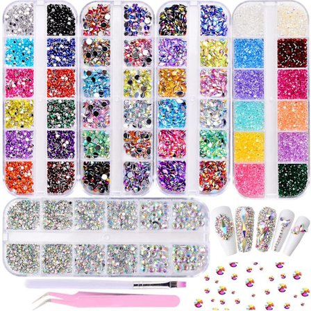 5 Æsker Farverigt Neglekunst Rhinestones Sæt - Flerfarvet Neglekrystal Ædelstene Neglediamanter Negle Hesteøje Rhinestones Med Pincet Og Neglekunst 