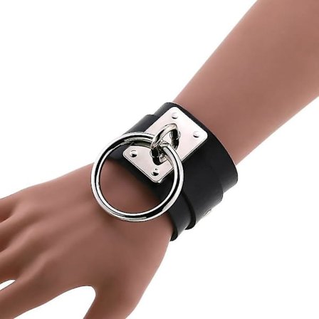 Svart Läder Armband Manschett Armband Goth Punk