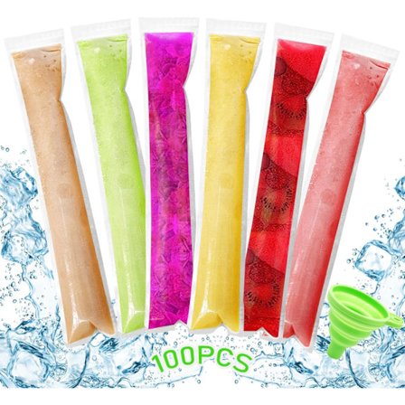 100 Stycken Glasspåsar, Glassform, Glasspåsar, Vattenisform, DIY Glasspåsar med Tratt, Fryst Yoghurt, Smoothies