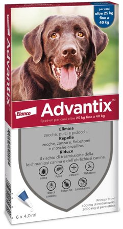 Advantix Spot On Per Cani da 25 a 40 Kg Soluzione 6 Pipette da