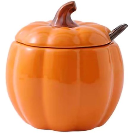 Pumpaformad Sockerskål i Keramik med Lock och Sked, Säsongsbetonad Kryddburk för Förvaring på Köksbänken, Dekorativ Behållare för Sa