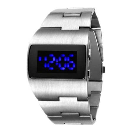Digital Sportsklokke Vanntett Uke Nyhet Legering for Farsdagsgave Menn (Sølv blått lys)