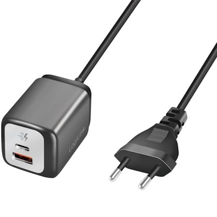 Logilink Väggladdare 1xUSB-A + 1xUSB-C med fast kabel 1.5m GaN 30W