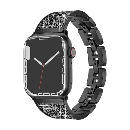 Klockarmband för Apple Watch iWatch 42/44/45/49/46mm stor urtavla svart svart diamant