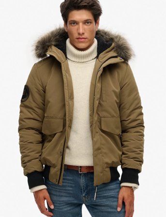 Superdry Everest Hooded Puffer Bomber - Khaki green - L