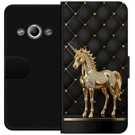 Kompatibelt Lommeboketui til Samsung Galaxy Xcover 3 Gyllen enhjørning med krystaldetaljer i luksuriøs stil
