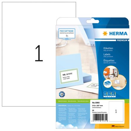 Herma Premium - Papir - matt - permanent selv-adhesiv - hvit - A4 (210 x 297 mm) 25 etikett(er) laminerte etiketter