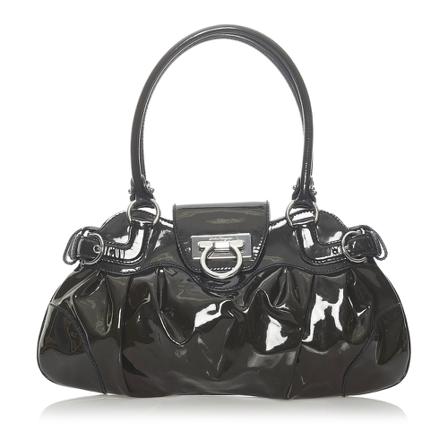 Salvatore Ferragamo Pre-owned, Gancini Marisa Patent Leather Handbag Zwart, Dames, Maat:ONE Size