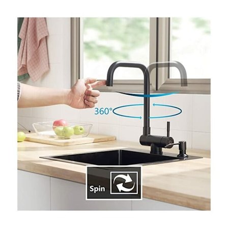 Taitettava keittiöhana, musta, taitettava keittiöhana, jossa on 2 suutinta valittavana