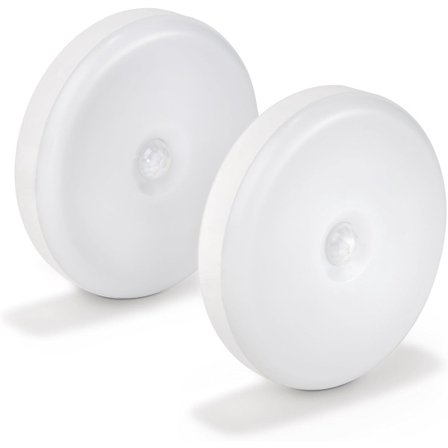 Sæt med 2 LED-natlamper med bevægelsessensor og tusmørkesensor, batteridrevet natlampe lavet af hvid plast, natlampe varm hvid til gang, IP40