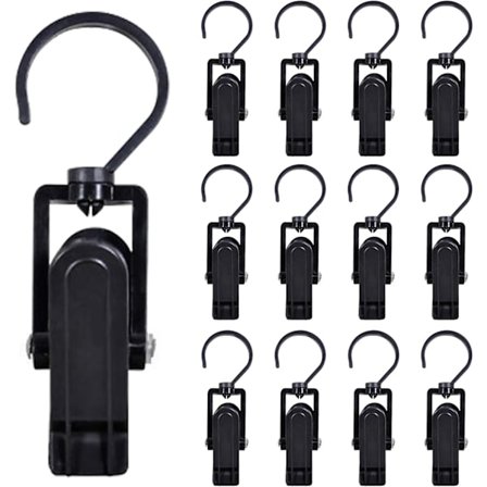 4,53" Tvättkrok Klämma Gardinkrok Badrum Svängbar Handdukskrok Svart - 16 Stycken