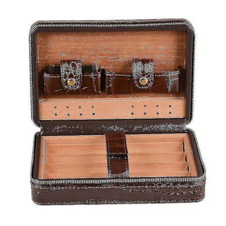 Resefodral för cigarrhumidor i läder, bärbart cederträ med luftfuktare för 4 Ci