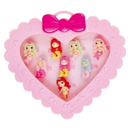 8 st Barnringar Barn Ringar i Rosa Hjärtformad Ask - Sjöjungfru