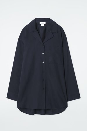 COS Women's Striped Cotton Pyjama Shirt in Blue