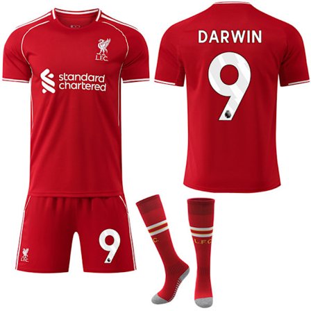 2025-2026 Liverpoolin Kotipaita Setti Lapsi Aikuinen Jalkapallovarusteet No.9 DARWIN-XM1- No.9 DARWIN-FA13-