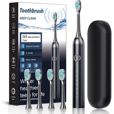 Elektrisk tandborste - sonisk elektrisk tandborste - med 4 borsthuvuden, 60 dagars batteritid för vuxna, 6 lägen - inbyggd 2-minuters smart timer - 